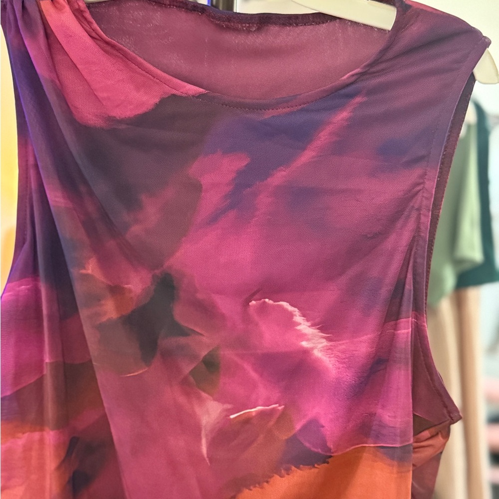 Tie Dye Pleated Sleeveless Bodycon Dress